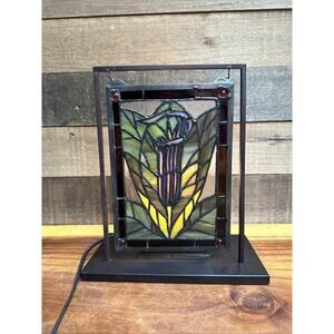 Tiffany Style Hanging Stained Glass Flower Panel Light 11” Tall